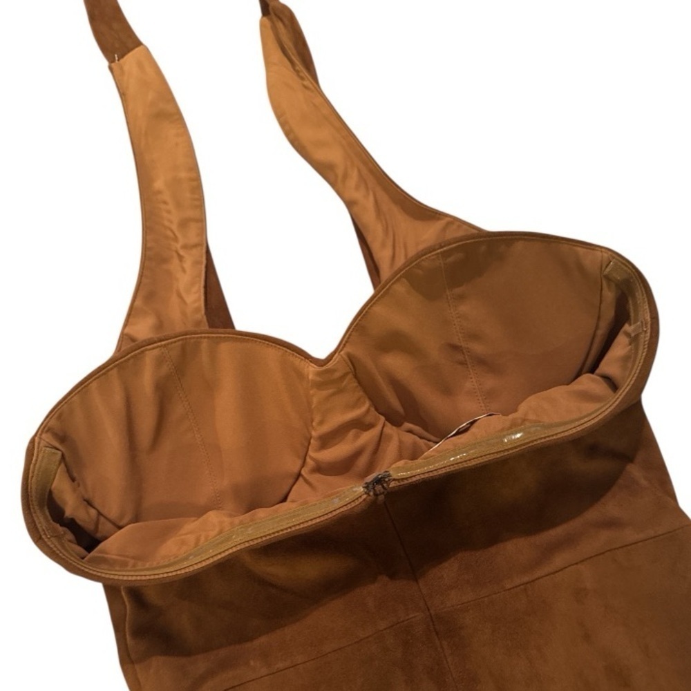 House of CB Camel Suedette Palmira Bustier Bodycon Halter Dress Sz M Mini - Picture 8 of 13